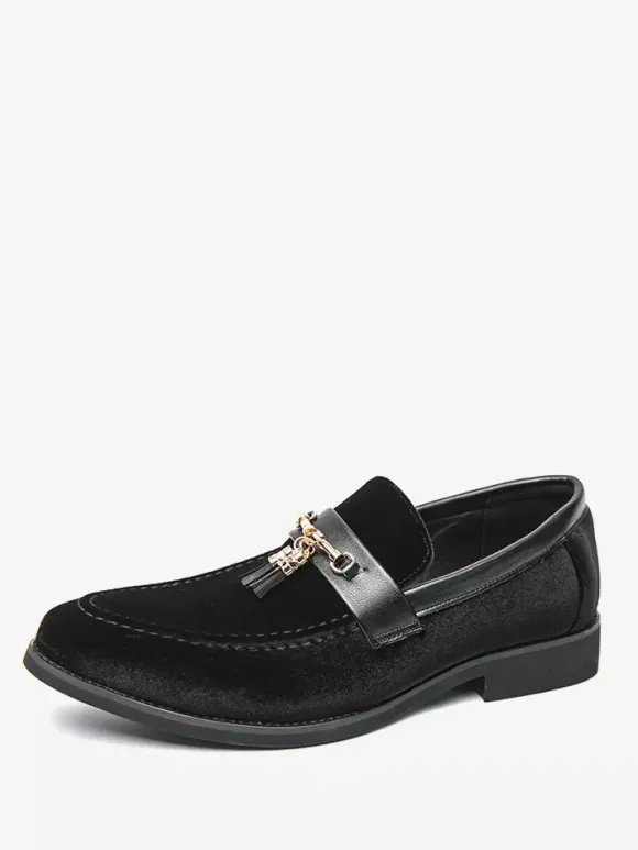 Mens Tassel Loafers Velvet Metal Buckle Rope Shoes For Wedding Prom