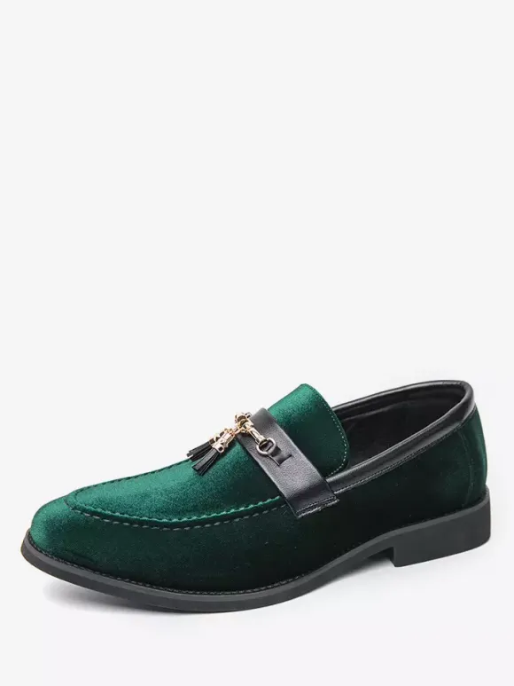 Mens Tassel Loafers Velvet Metal Buckle Rope Shoes For Wedding Prom