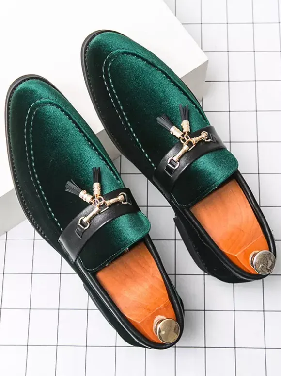 Mens Tassel Loafers Velvet Metal Buckle Rope Shoes For Wedding Prom