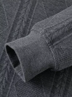 Men’s Textured Sweatshirt Turndown Collar Long Sleeve Retro Style Polo Jacket With Ribbed Cuffs And Hem