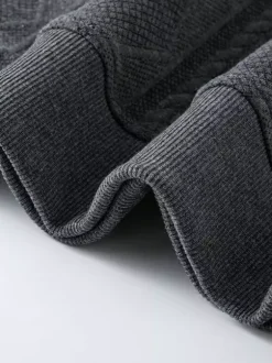 Men’s Textured Sweatshirt Turndown Collar Long Sleeve Retro Style Polo Jacket With Ribbed Cuffs And Hem