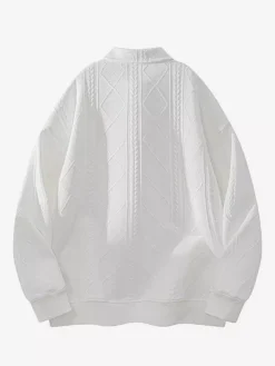 Men’s Textured Sweatshirt Turndown Collar Long Sleeve Retro Style Polo Jacket With Ribbed Cuffs And Hem