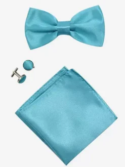 Men's Three Piece Solid Color Formal Satin Set with Tie and Pocket Square Scarf and Cufflinks