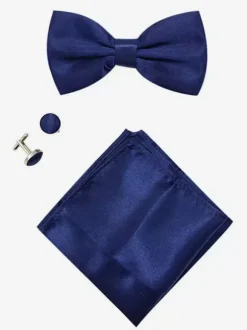 Men's Three Piece Solid Color Formal Satin Set with Tie and Pocket Square Scarf and Cufflinks