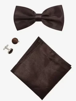 Men's Three Piece Solid Color Formal Satin Set with Tie and Pocket Square Scarf and Cufflinks
