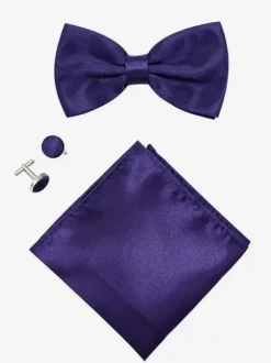Men's Three Piece Solid Color Formal Satin Set with Tie and Pocket Square Scarf and Cufflinks