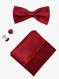 Men's Three Piece Solid Color Formal Satin Set with Tie and Pocket Square Scarf and Cufflinks