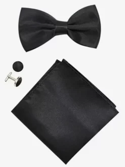 Men's Three Piece Solid Color Formal Satin Set with Tie and Pocket Square Scarf and Cufflinks
