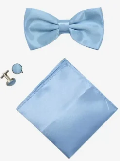 Men's Three Piece Solid Color Formal Satin Set with Tie and Pocket Square Scarf and Cufflinks