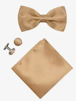 Men's Three Piece Solid Color Formal Satin Set with Tie and Pocket Square Scarf and Cufflinks