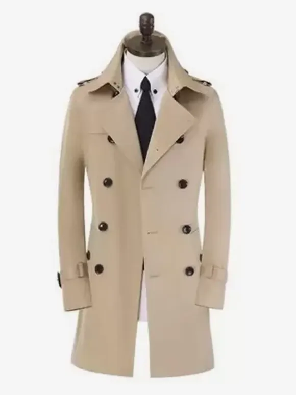 Men's Trench Coats Casual Light Apricot Chic Slim Fit Coats