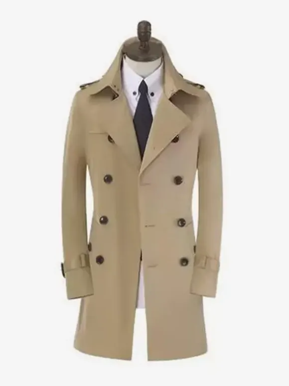 Men's Trench Coats Casual Light Apricot Chic Slim Fit Coats