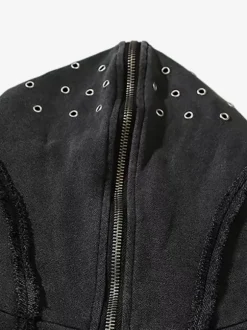 Men's Trendy American Washed Zipper Shark Masked Hooded Cardigan Sweatshirt Loose Jacket