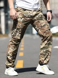 Men's Trousers Casual Irregular Camouflage Natural Waist tapered fit Hunter Green Men's Pants