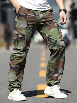 Men's Trousers Casual Irregular Camouflage Natural Waist tapered fit Hunter Green Men's Pants