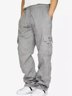 Men's Trousers Casual Oversized Natural Waist Straight Cargo Pant With Pockets