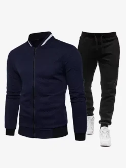 Men's Two-Piece Sets Zipper up Jacket and Slim Pant