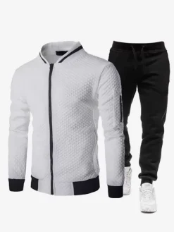 Men's Two-Piece Sets Zipper up Jacket and Slim Pant