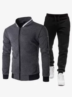 Men's Two-Piece Sets Zipper up Jacket and Slim Pant