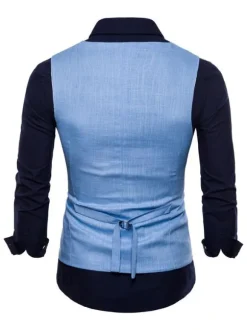 Men Suit Vest V Neck Cotton Linen Pocket Regular Fit Casual Waistcoat
