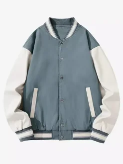 Men’s Varsity Jacket Plus-Size Causal Long Sleeve Loose Cardigan Baseball Jackets
