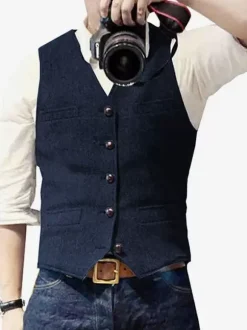 Men's Vest Herringbone Pattern Wedding Dress Vest British Style Vest