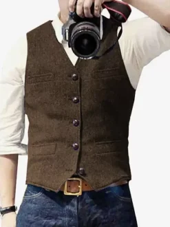 Men's Vest Herringbone Pattern Wedding Dress Vest British Style Vest
