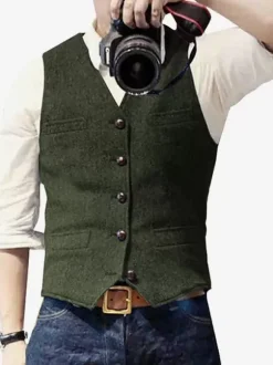 Men's Vest Herringbone Pattern Wedding Dress Vest British Style Vest