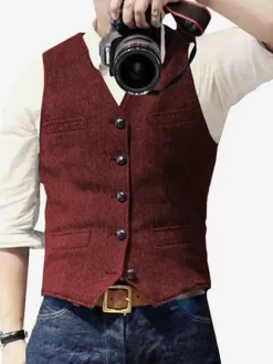 Men's Vest Herringbone Pattern Wedding Dress Vest British Style Vest