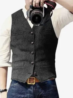 Men's Vest Herringbone Pattern Wedding Dress Vest British Style Vest