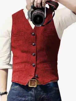 Men's Vest Herringbone Pattern Wedding Dress Vest British Style Vest