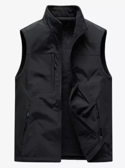 Men’s Vest Stand Collar Sleeveless Jacket Fleece Lined Vest