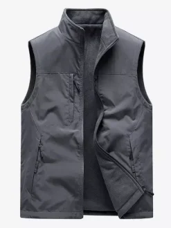 Men’s Vest Stand Collar Sleeveless Jacket Fleece Lined Vest