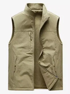 Men’s Vest Stand Collar Sleeveless Jacket Fleece Lined Vest