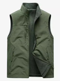 Men’s Vest Stand Collar Sleeveless Jacket Fleece Lined Vest