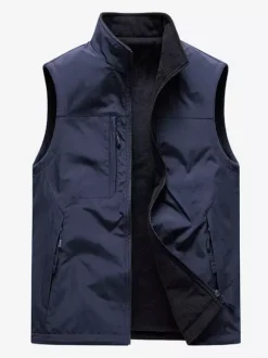 Men’s Vest Stand Collar Sleeveless Jacket Fleece Lined Vest