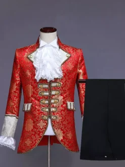 Men's Victorian Prince Costume Luxury Embroidery Costume Carnival Red Vintage Floral Long Sleeves Retro Costumes For Man