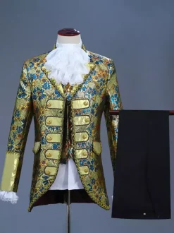 Men's Victorian Prince Costume Luxury Embroidery Costume Carnival Red Vintage Floral Long Sleeves Retro Costumes For Man