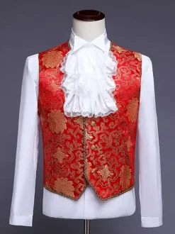 Men's Victorian Prince Costume Luxury Embroidery Costume Carnival Red Vintage Floral Long Sleeves Retro Costumes For Man