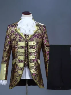 Men's Victorian Prince Costume Luxury Embroidery Costume Carnival Red Vintage Floral Long Sleeves Retro Costumes For Man