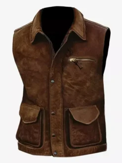 Men’s Vintage Casual Multi Pocket Outdoor Motorcycle Vest With Lapel Collar