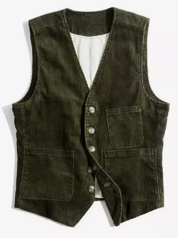 Men’s Vintage Corduroy Sleeveless Workwear Vest