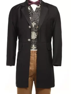 Men's Vintage Costume Rococo Black Coat Retro Overcoat