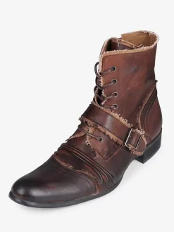 Men's Vintage Work Boots Cowhide Classic Coffee Brown Chukka Zip Up Ankle Short Boots