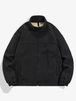 Men's Warm Winter Zipper Jacket Casual Stand Collar Cotton Fleece Coat