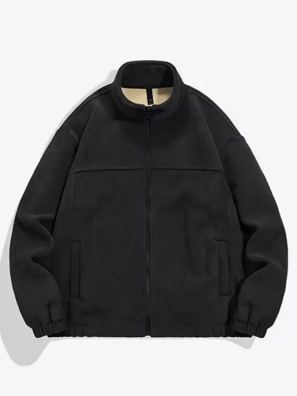 Men's Warm Winter Zipper Jacket Casual Stand Collar Cotton Fleece Coat