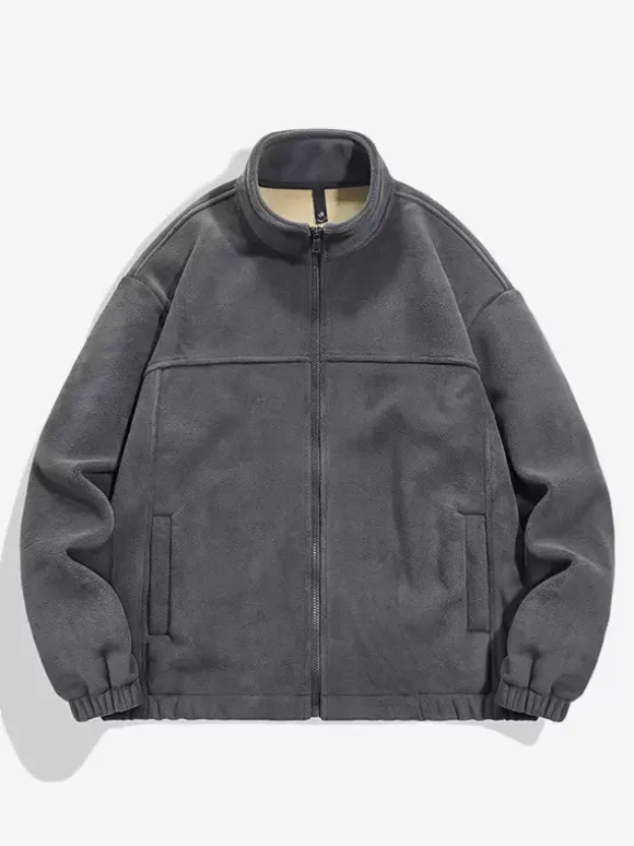Men's Warm Winter Zipper Jacket Casual Stand Collar Cotton Fleece Coat