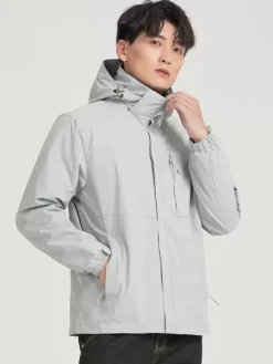 Men's Waterproof Hiking Jacket Casual Gray Coats