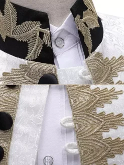 Men's White Retro Royal Court Top Elegant Long Sleeves Overcoat Retro Performance Costumes