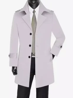 Men's Windbreaker Simple Mid-Length Windbreaker Jacket Business Lapel Trench Coat
